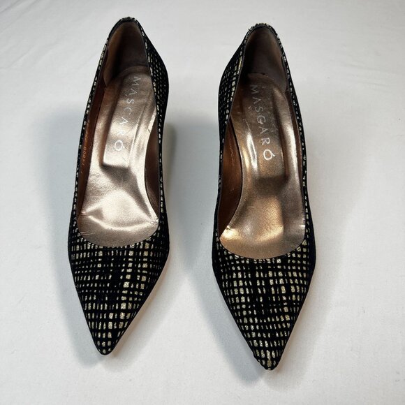 Mascaró Metallic Velvet Pumps Low Heels Pointed Toe Gold Black Evening 38 US 7.5 - Picture 5 of 13